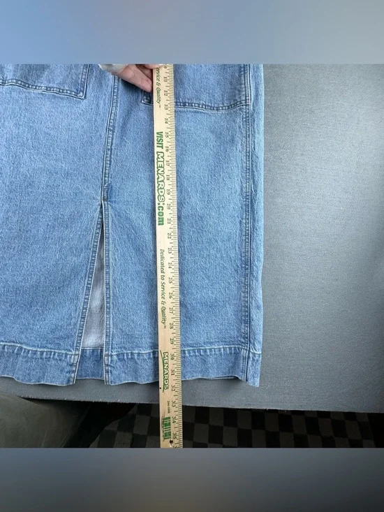 Madewell Size 30 Denim Midi Skirt Light Wash Rigid Flare Front Slit - Picture 6 of 8